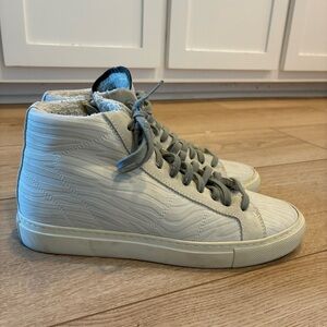 P448 Star White Zebra Embossed High Top Leather Sneaker Size 37/7 US